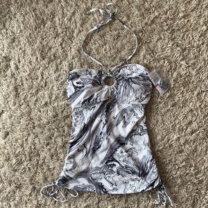 MICHAEL KORS Halter Tankini Top Black And White